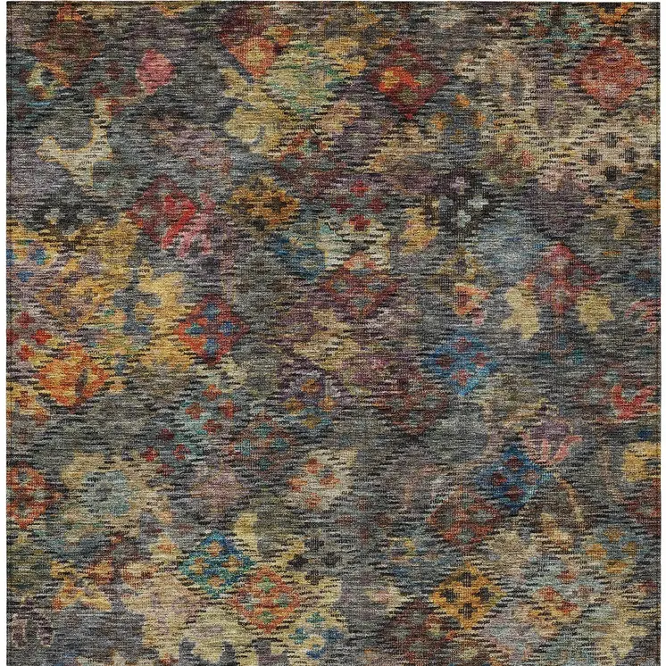 5' X 8' Gray Green And Terra Cotta Floral Washable Indoor Outdoor Area Rug