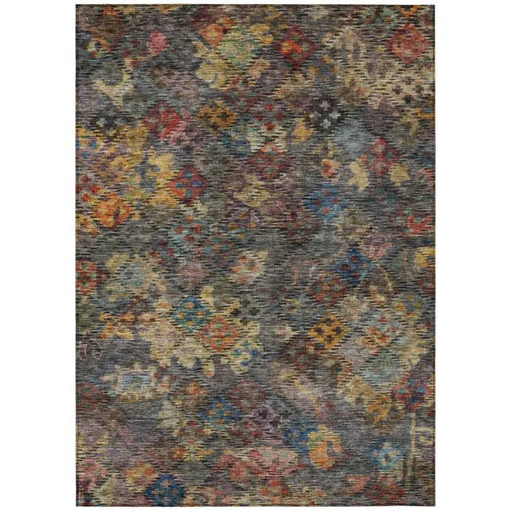 5' X 8' Gray Green And Terra Cotta Floral Washable Indoor Outdoor Area Rug