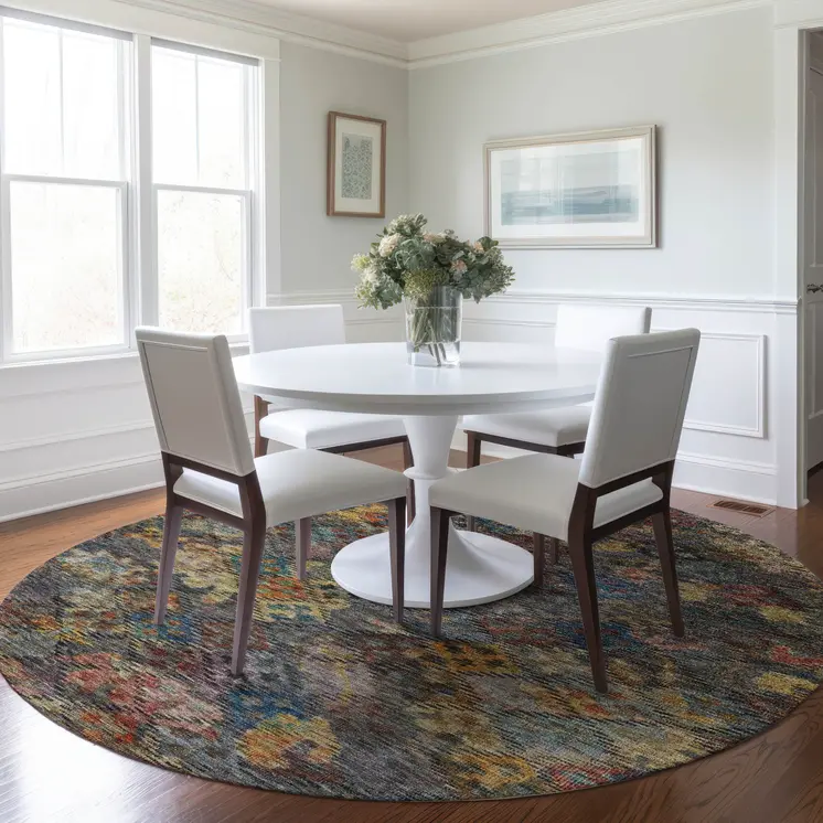 8' Gray Green And Terra Cotta Round Floral Washable Indoor Outdoor Area Rug
