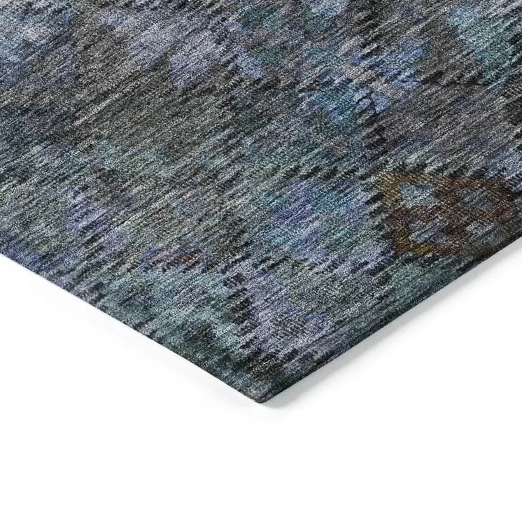5' X 8' Teal Blue And Charcoal Floral Washable Indoor Outdoor Area Rug