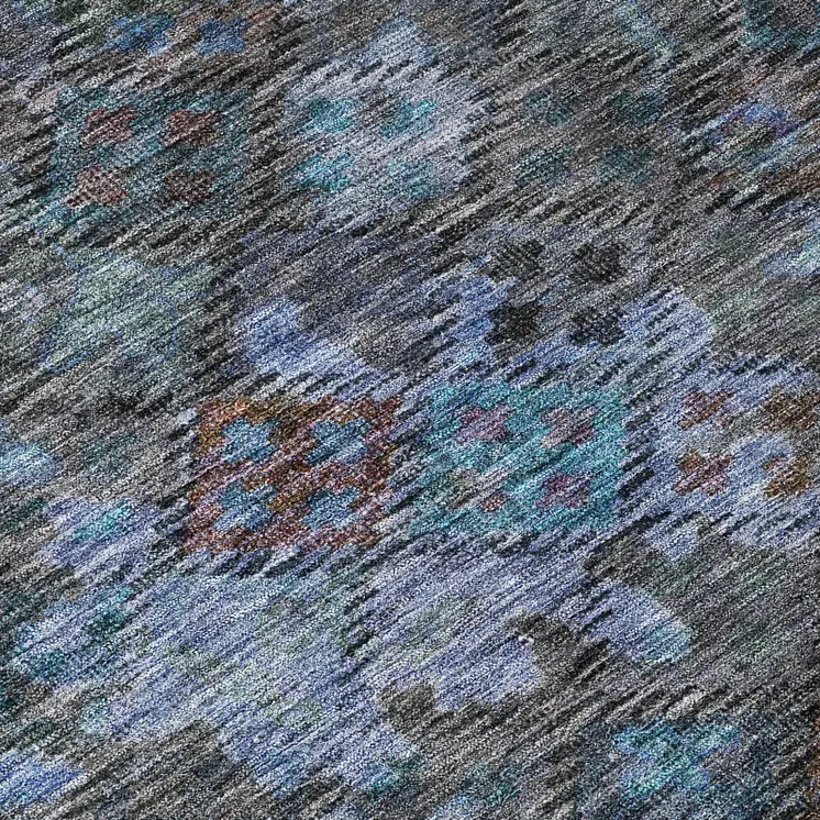 5' X 8' Teal Blue And Charcoal Floral Washable Indoor Outdoor Area Rug