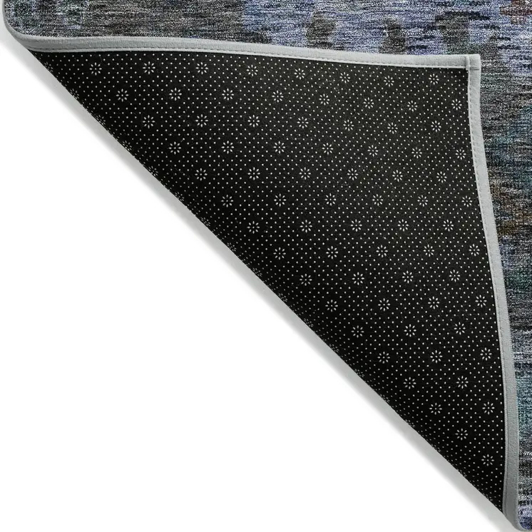 9' X 12' Teal Blue And Charcoal Floral Washable Indoor Outdoor Area Rug
