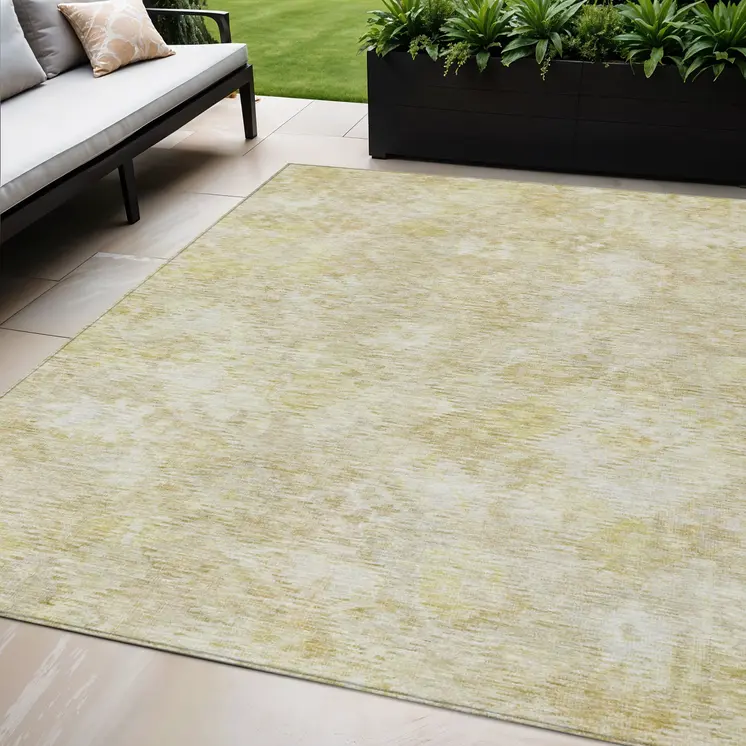 5' X 8' Wheat And Light Yellow Floral Washable Indoor Outdoor Area Rug