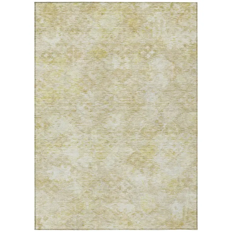 9' X 12' Wheat And Light Yellow Floral Washable Indoor Outdoor Area Rug