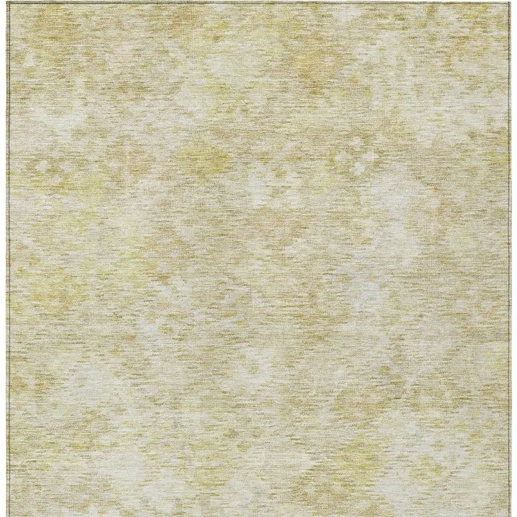 9' X 12' Wheat And Light Yellow Floral Washable Indoor Outdoor Area Rug