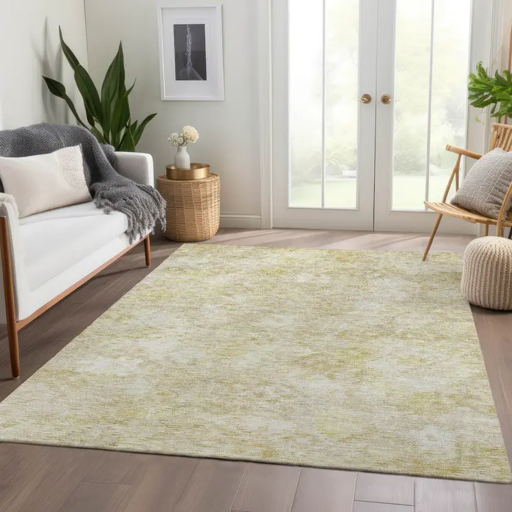 9' X 12' Wheat And Light Yellow Floral Washable Indoor Outdoor Area Rug