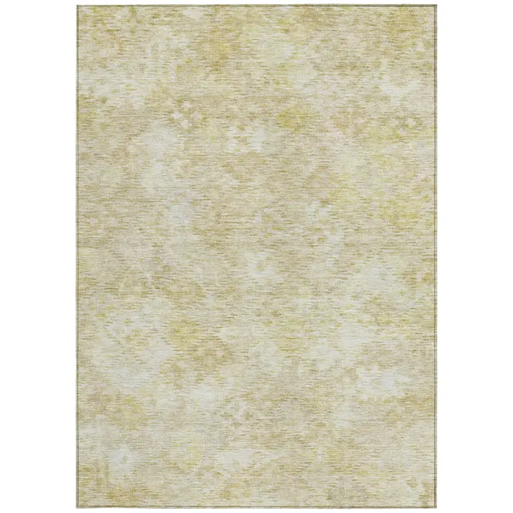 10' X 14' Wheat And Light Yellow Floral Washable Indoor Outdoor Area Rug