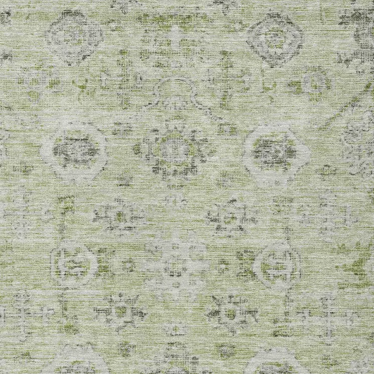 8' X 10' Artichoke Green Beige And Gray Damask Washable Indoor Outdoor Area Rug