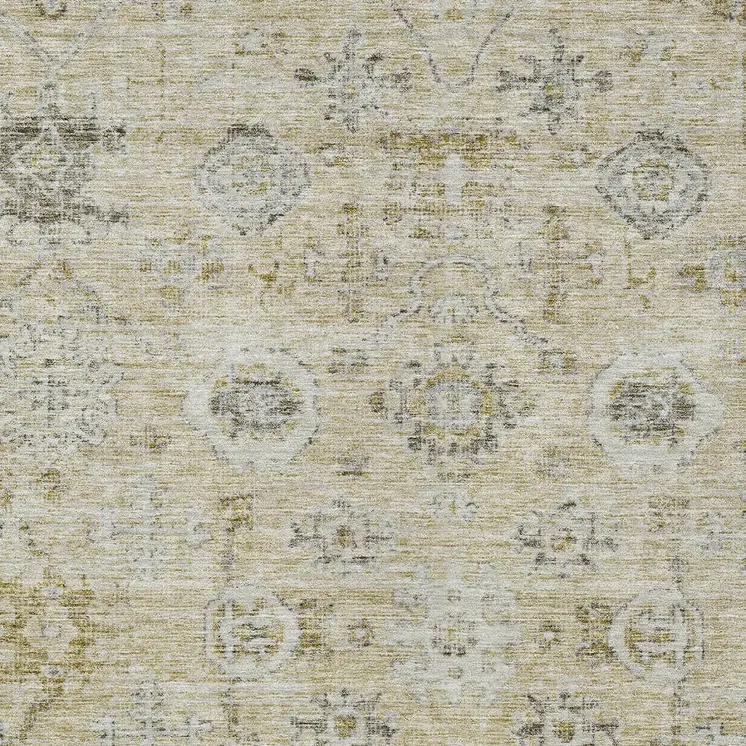 3' X 5' Beige And Gray Damask Washable Indoor Outdoor Area Rug
