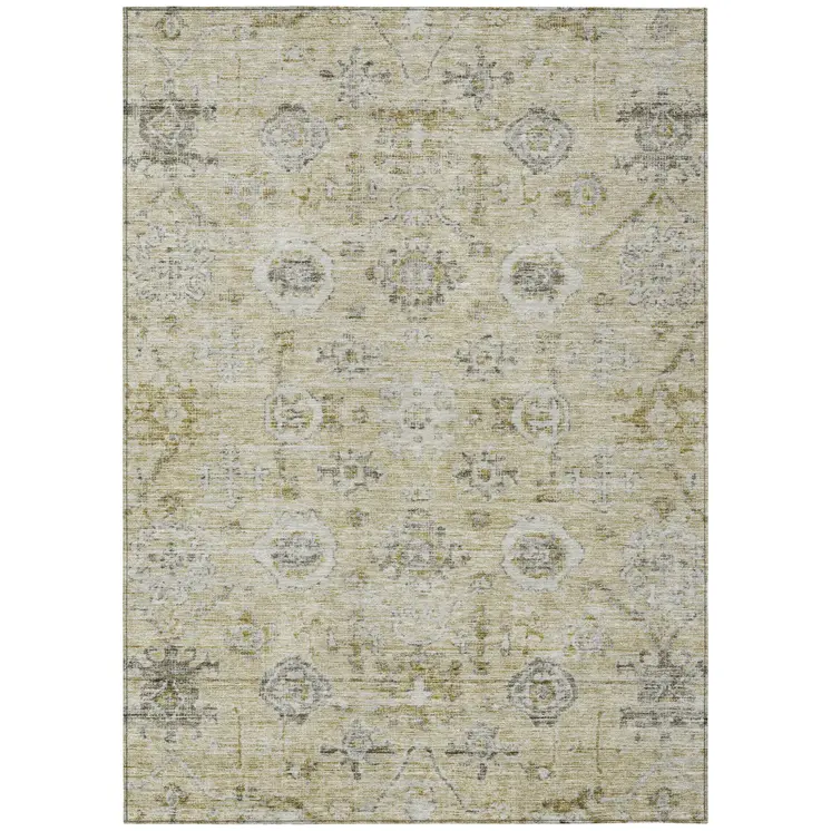 5' X 8' Beige And Gray Damask Washable Indoor Outdoor Area Rug