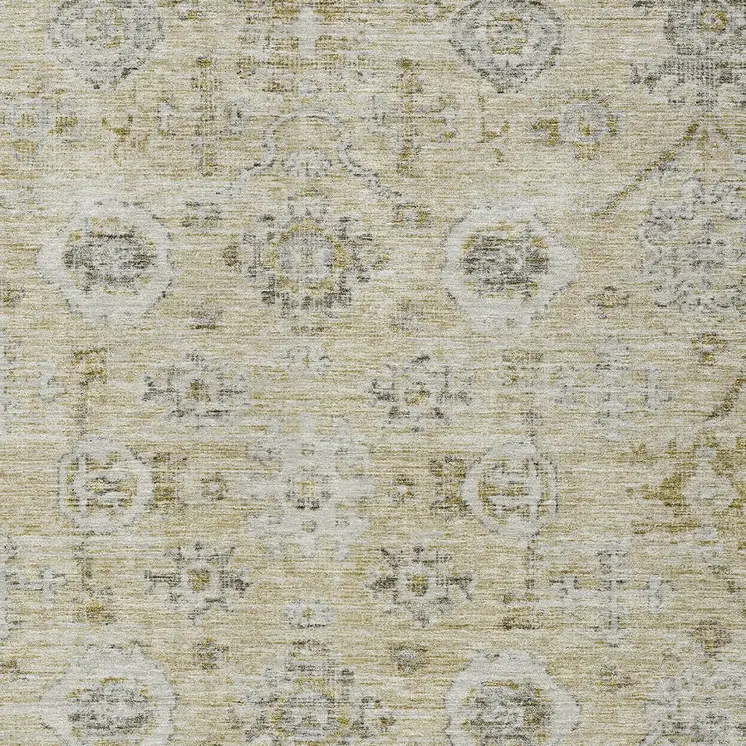 5' X 8' Beige And Gray Damask Washable Indoor Outdoor Area Rug