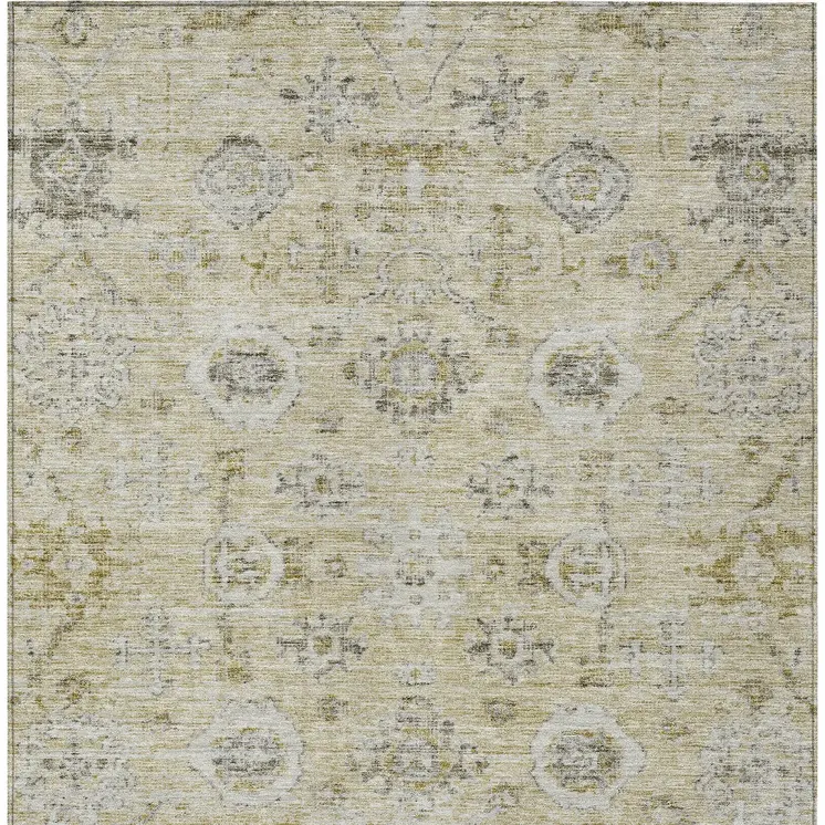 9' X 12' Beige And Gray Damask Washable Indoor Outdoor Area Rug