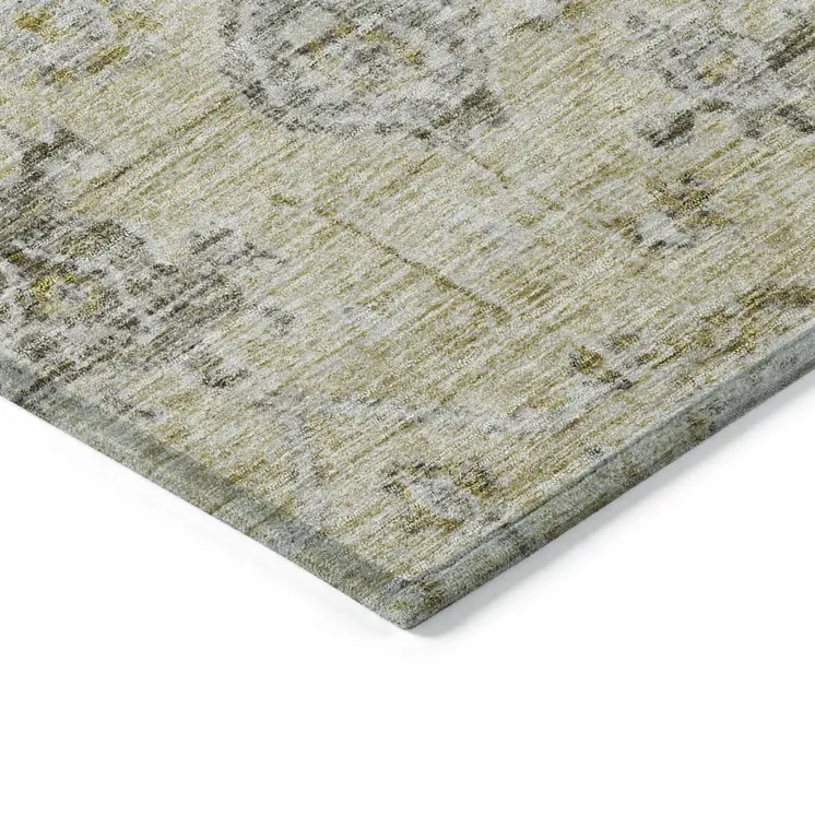9' X 12' Beige And Gray Damask Washable Indoor Outdoor Area Rug