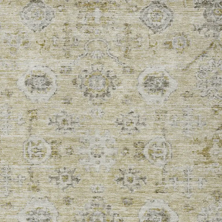 9' X 12' Beige And Gray Damask Washable Indoor Outdoor Area Rug