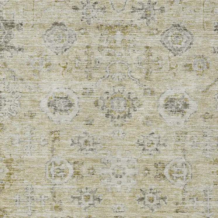 10' X 14' Beige And Gray Damask Washable Indoor Outdoor Area Rug