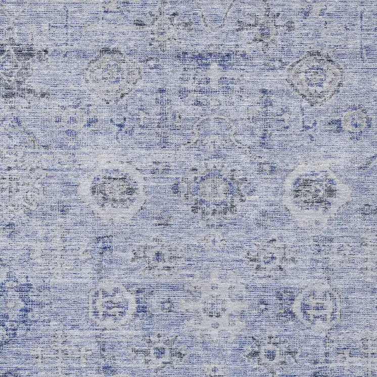 5' X 8' Blue And Gray Damask Washable Indoor Outdoor Area Rug