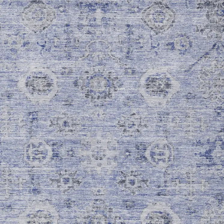 9' X 12' Blue And Gray Damask Washable Indoor Outdoor Area Rug