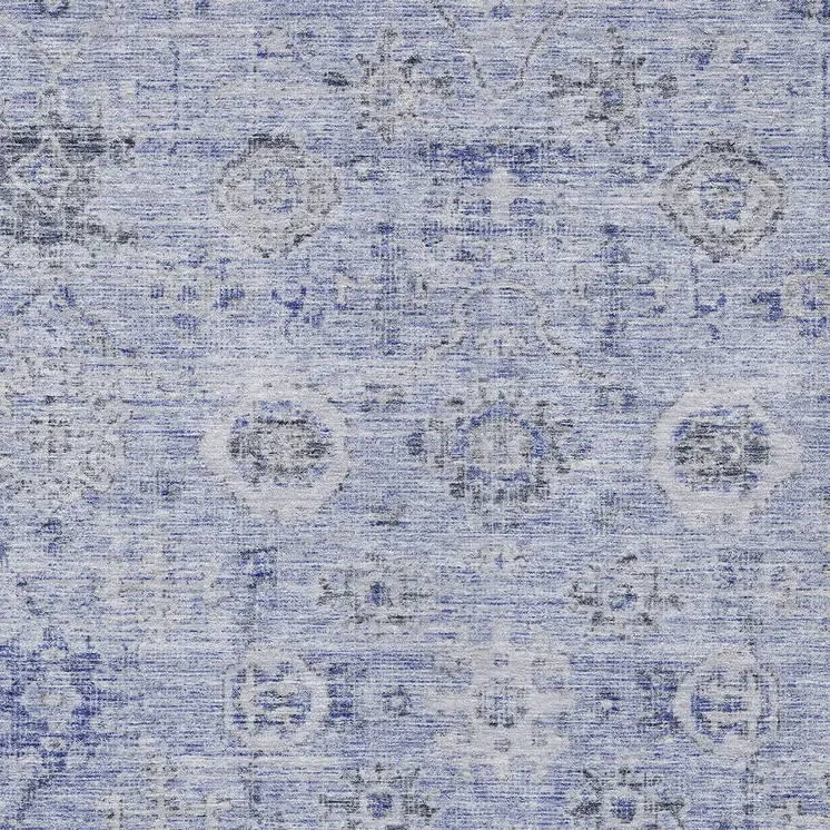 10' X 14' Blue And Gray Damask Washable Indoor Outdoor Area Rug