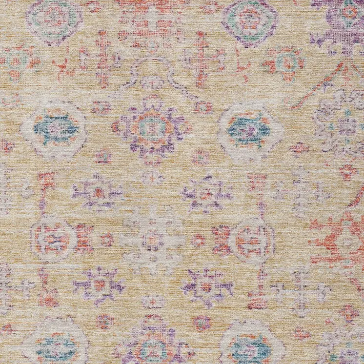 3' X 5' Orange Purple And Teal Blue Damask Washable Indoor Outdoor Area Rug