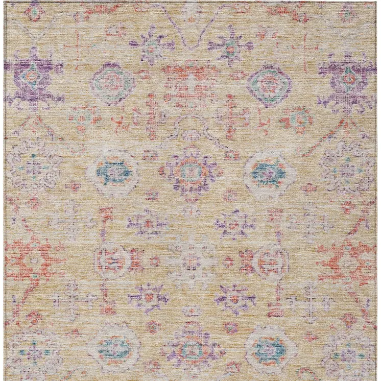 5' X 8' Orange Purple And Teal Blue Damask Washable Indoor Outdoor Area Rug