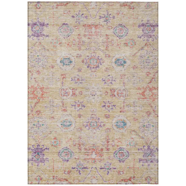 5' X 8' Orange Purple And Teal Blue Damask Washable Indoor Outdoor Area Rug