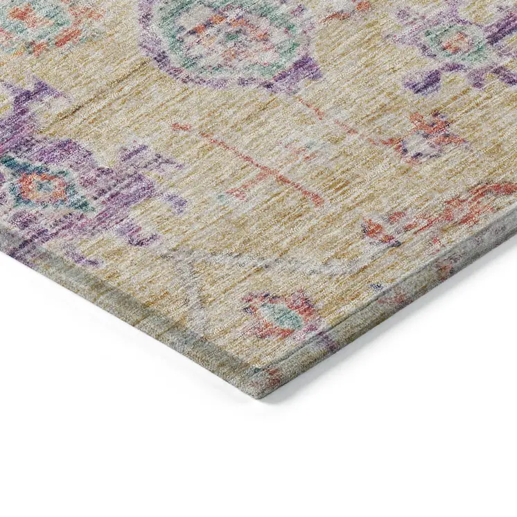 5' X 8' Orange Purple And Teal Blue Damask Washable Indoor Outdoor Area Rug