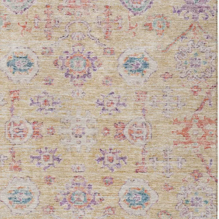 5' X 8' Orange Purple And Teal Blue Damask Washable Indoor Outdoor Area Rug