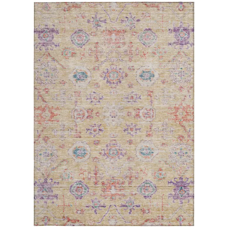 8' X 10' Orange Purple And Teal Blue Damask Washable Indoor Outdoor Area Rug