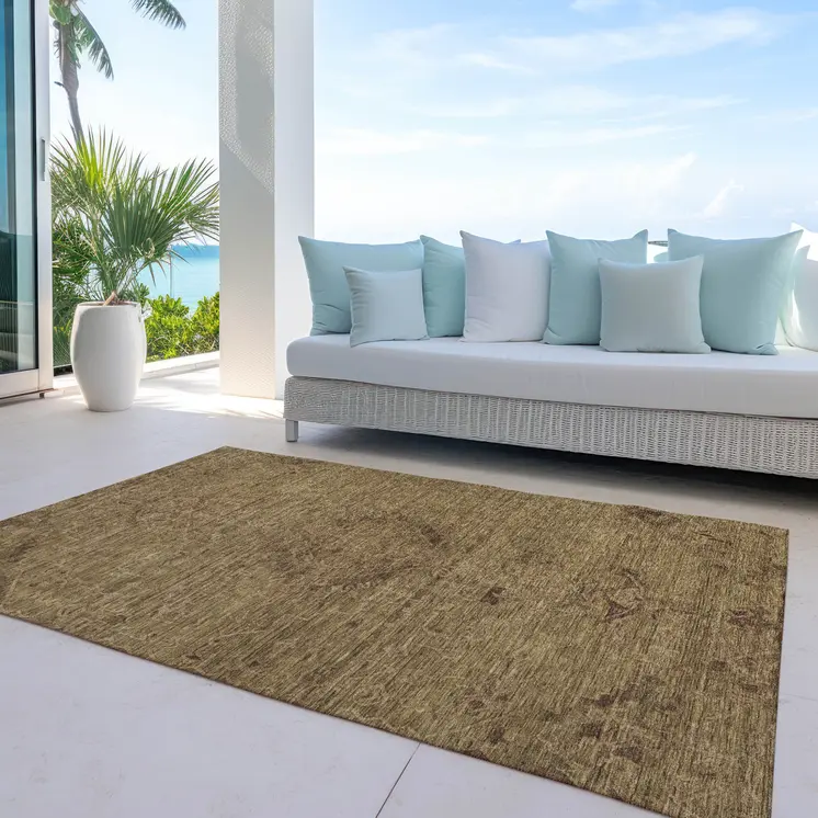 5' X 8' Brown And Tan Floral Washable Indoor Outdoor Area Rug
