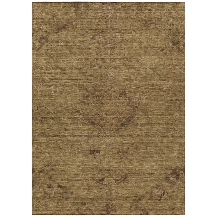 5' X 8' Brown And Tan Floral Washable Indoor Outdoor Area Rug