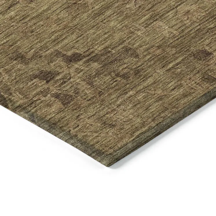 8' Brown And Tan Round Floral Washable Indoor Outdoor Area Rug