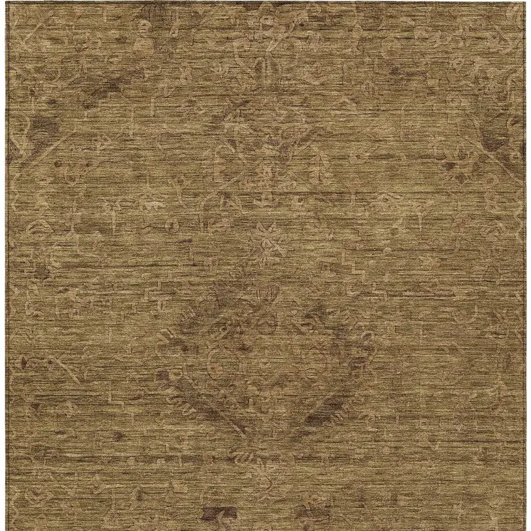 10' X 14' Brown And Tan Floral Washable Indoor Outdoor Area Rug