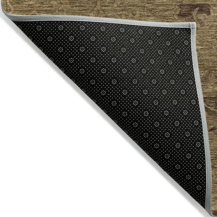 10' X 14' Brown And Tan Floral Washable Indoor Outdoor Area Rug