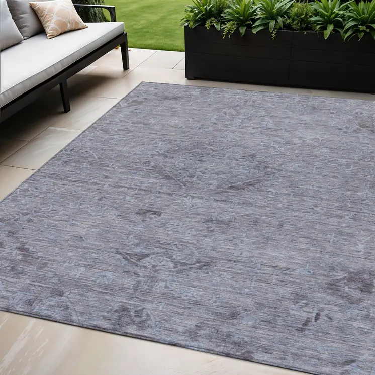 5' X 8' Blue And Gray Floral Washable Indoor Outdoor Area Rug