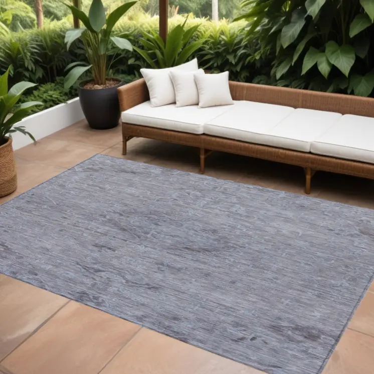 8' X 10' Blue And Gray Floral Washable Indoor Outdoor Area Rug