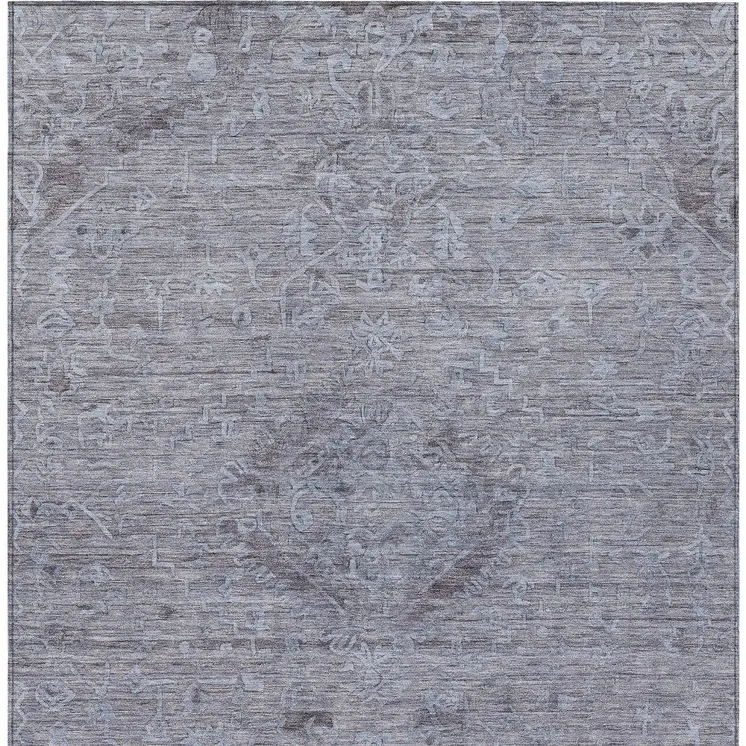 8' X 10' Blue And Gray Floral Washable Indoor Outdoor Area Rug