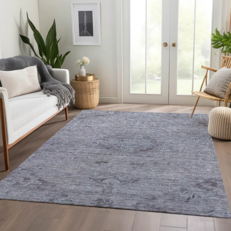 8' X 10' Blue And Gray Floral Washable Indoor Outdoor Area Rug
