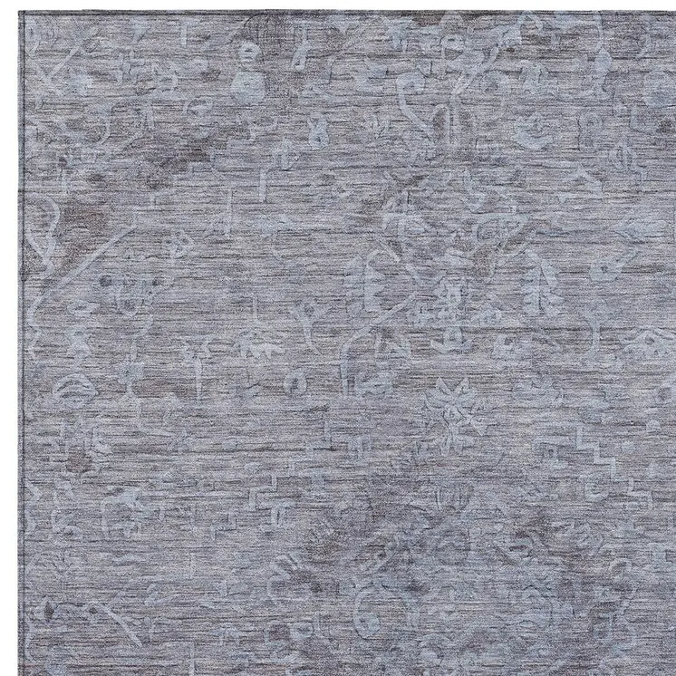 10' X 14' Blue And Gray Floral Washable Indoor Outdoor Area Rug