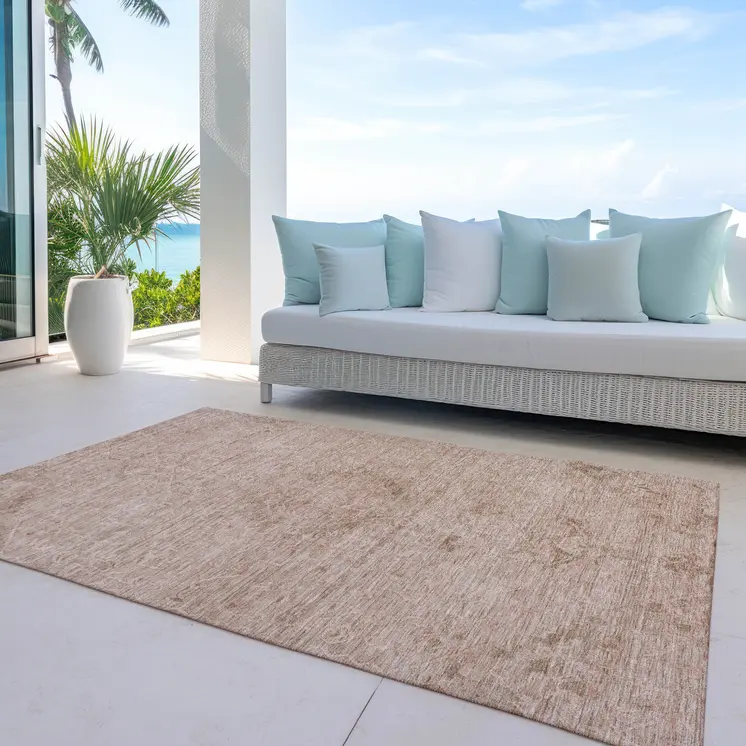 5' X 8' Coral And Tan Floral Washable Indoor Outdoor Area Rug