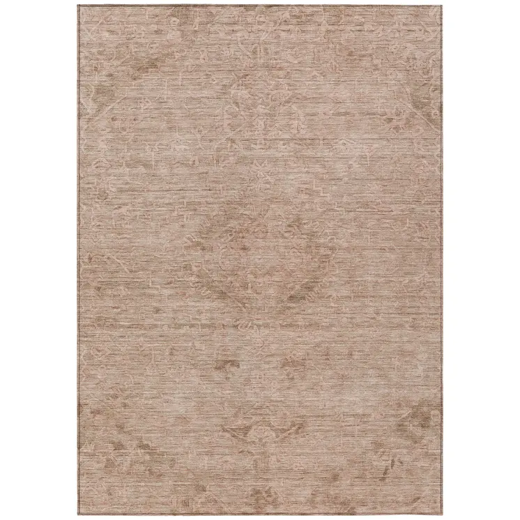 5' X 8' Coral And Tan Floral Washable Indoor Outdoor Area Rug