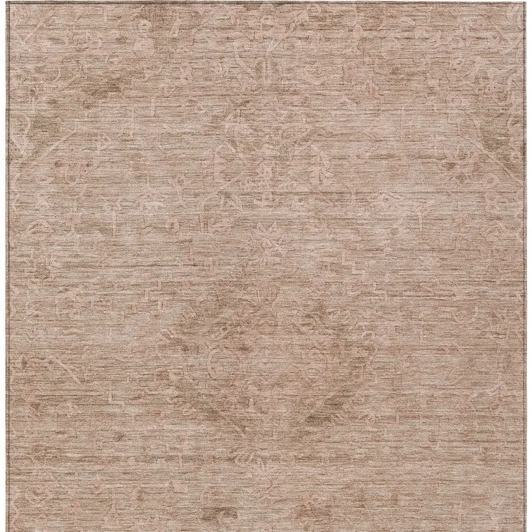 5' X 8' Coral And Tan Floral Washable Indoor Outdoor Area Rug