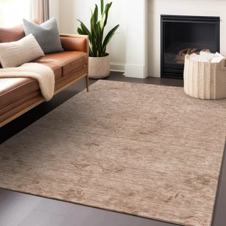 5' X 8' Coral And Tan Floral Washable Indoor Outdoor Area Rug