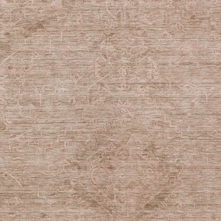9' X 12' Coral And Tan Floral Washable Indoor Outdoor Area Rug