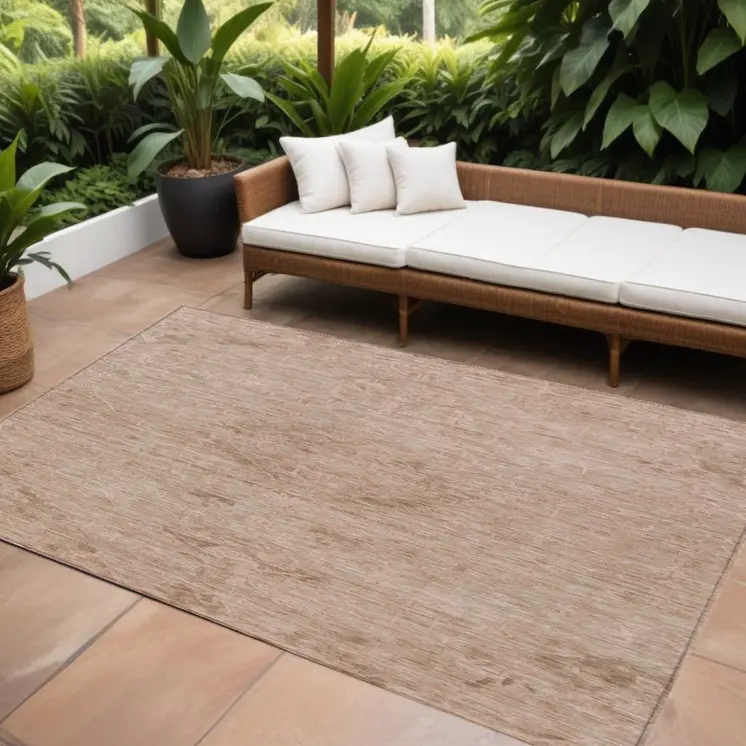 10' X 14' Coral And Tan Floral Washable Indoor Outdoor Area Rug