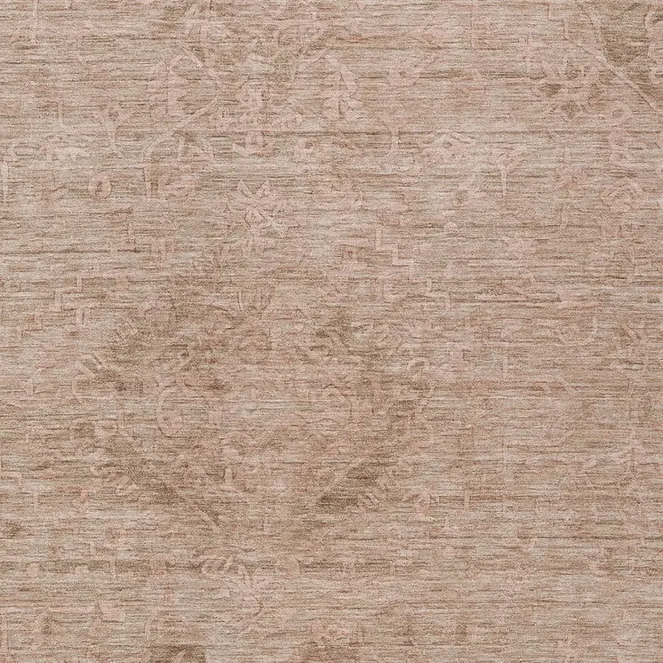 10' X 14' Coral And Tan Floral Washable Indoor Outdoor Area Rug