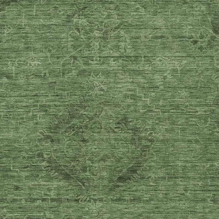 3' X 5' Fern Green And Dark Green Floral Washable Indoor Outdoor Area Rug