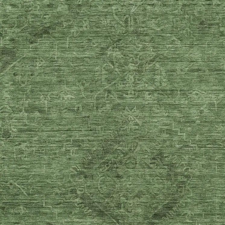5' X 8' Fern Green And Dark Green Floral Washable Indoor Outdoor Area Rug