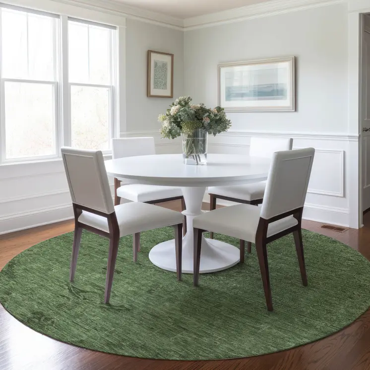 8' Fern Green And Dark Green Round Floral Washable Indoor Outdoor Area Rug