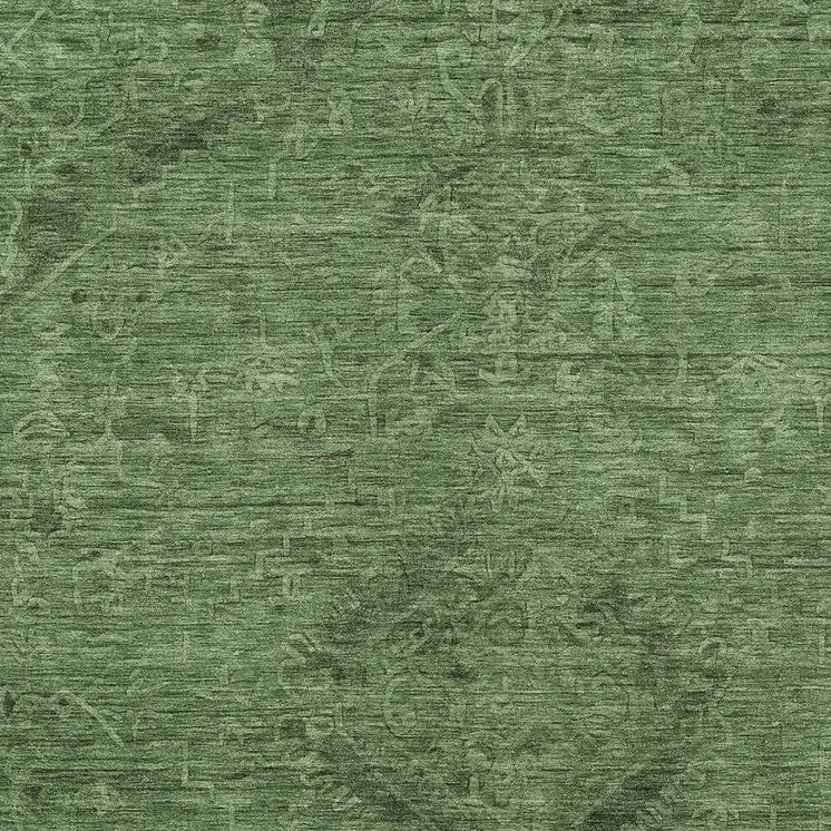 8' X 10' Fern Green And Dark Green Floral Washable Indoor Outdoor Area Rug