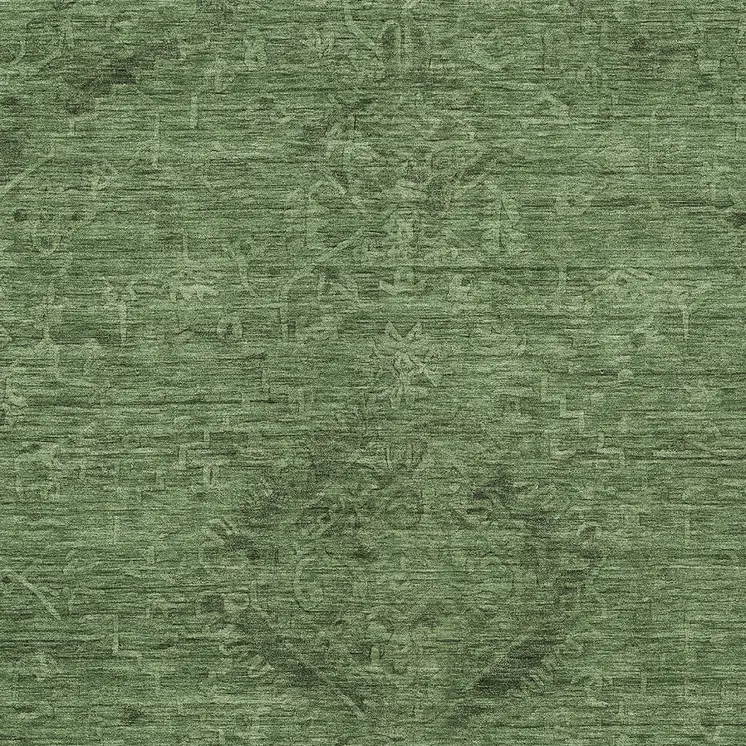 9' X 12' Fern Green And Dark Green Floral Washable Indoor Outdoor Area Rug